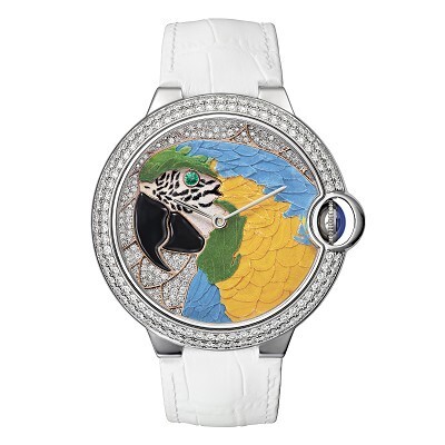 Cartier Ballon Bleu Floral Inlay Watch parrot dial with flower petal inlay
