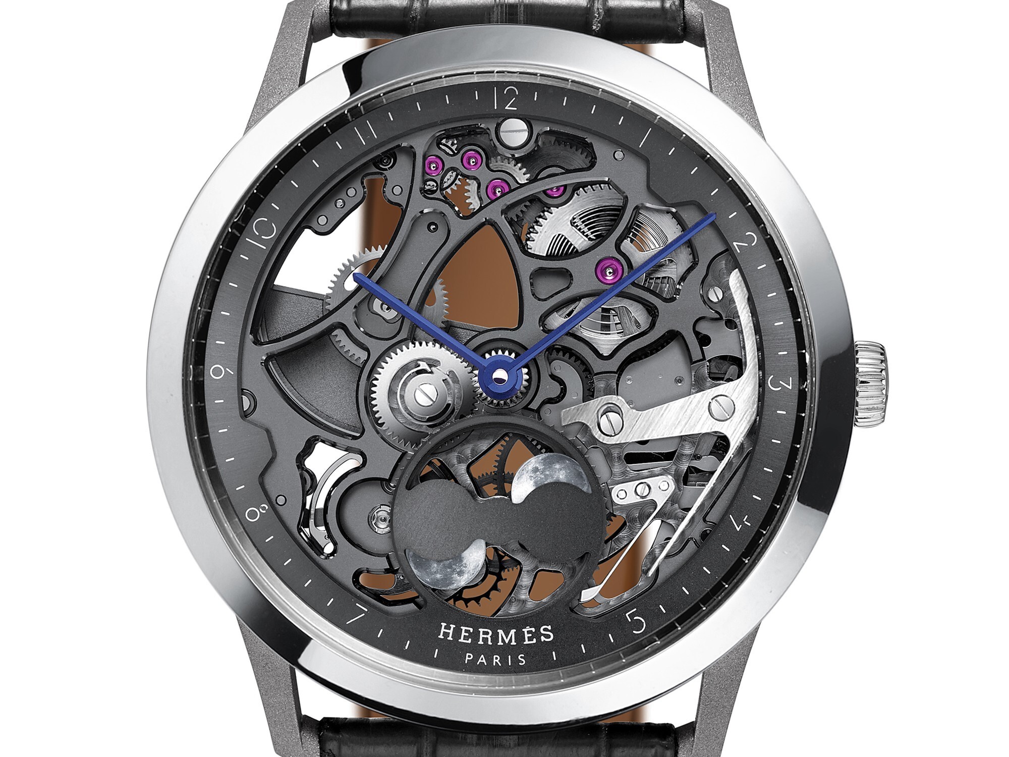 Hermès Slim d'Hermès Squelette Lune Skeleton Watch titanium case platinum bezel