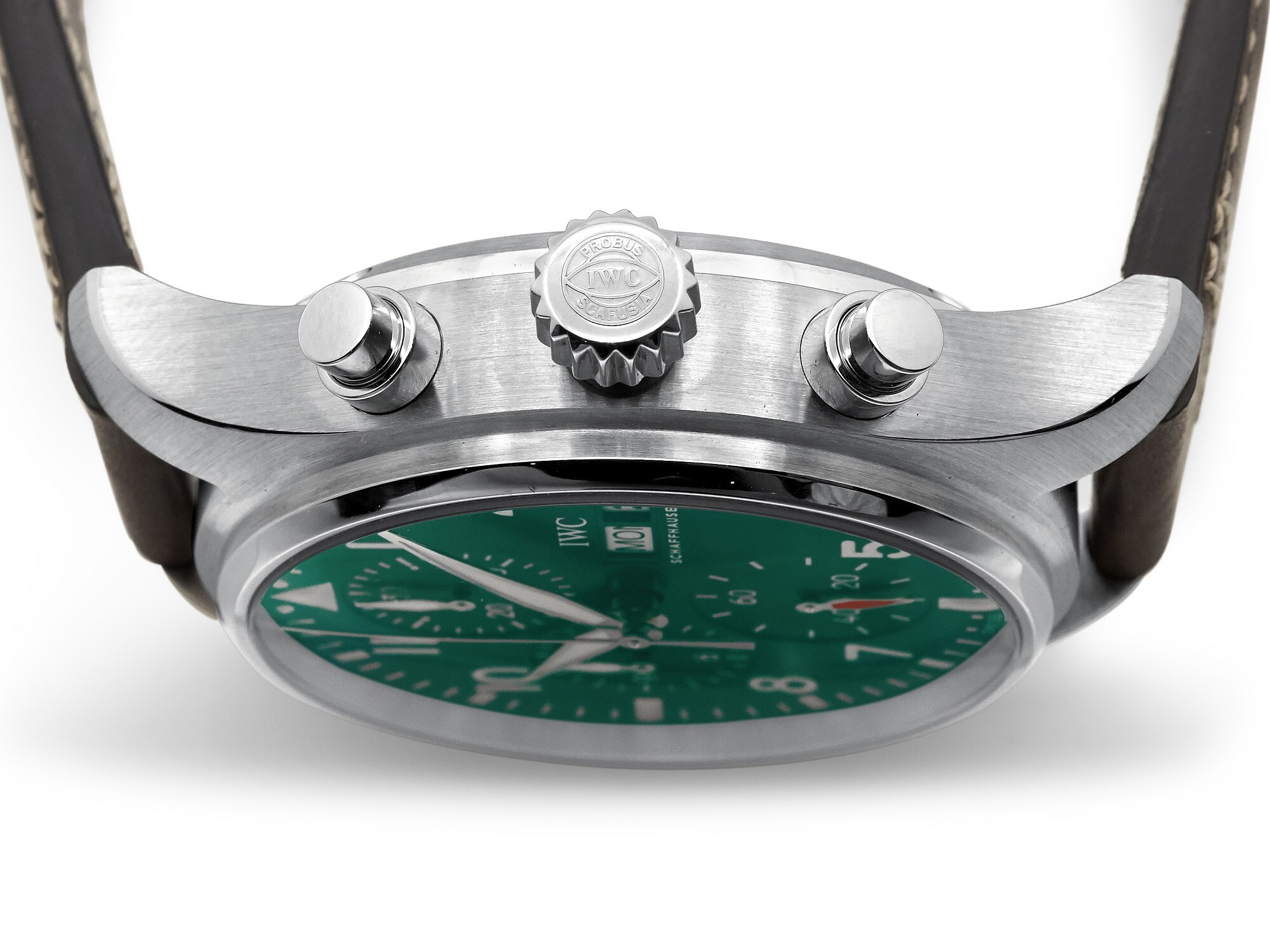IWC Pilot’s Watch Chronograph Green Dial subdials layout