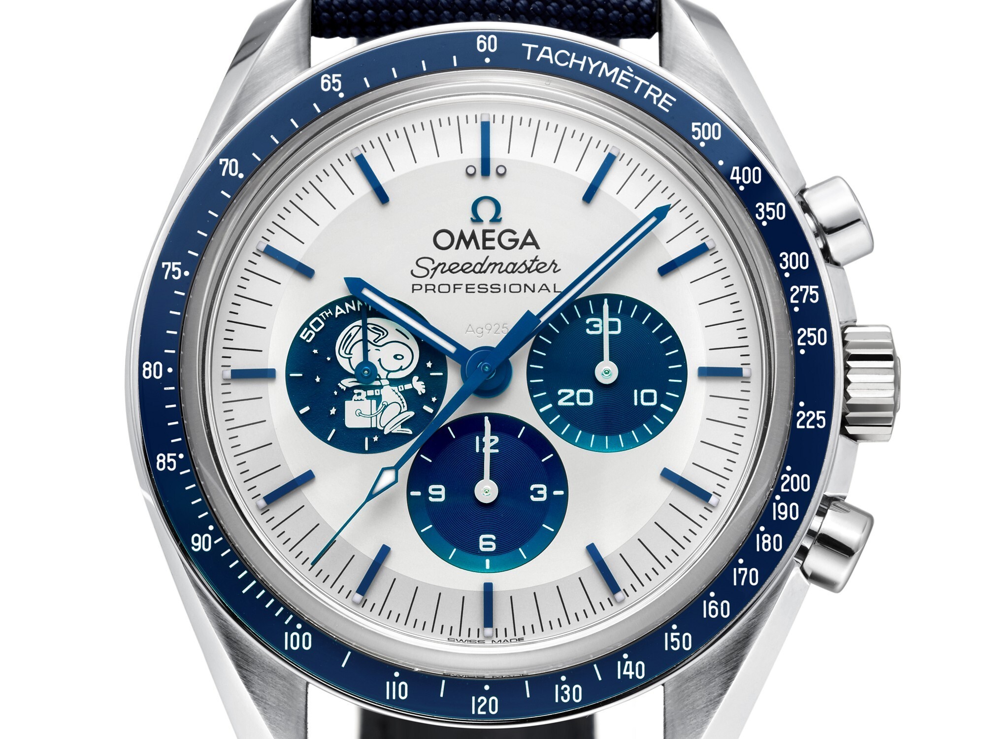 OMEGA Speedmaster Silver Snoopy Award 50th Anniversary dial
