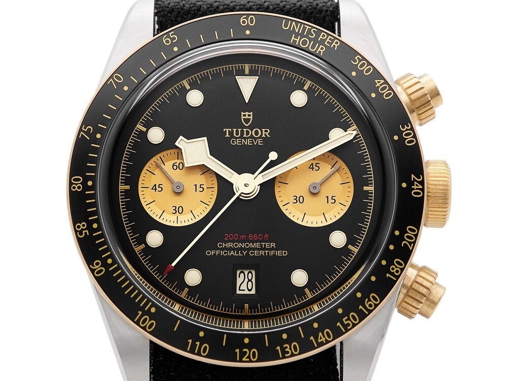 Tudor Black Bay Chrono S&G dial close-up