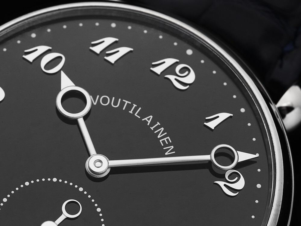 Voutilainen 28E Black Enamel Dial Watch case back and movement