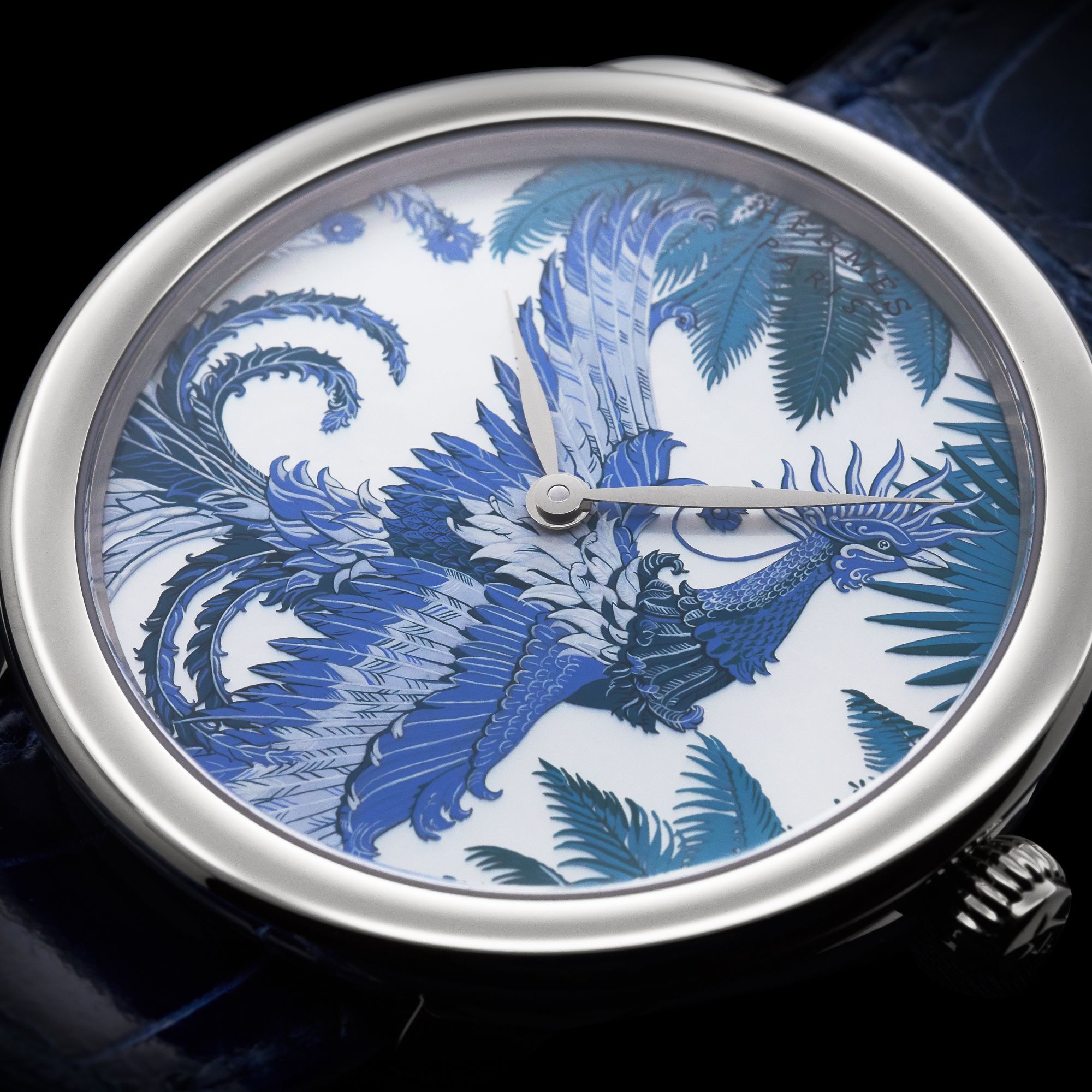 Hermès Arceau Mythique Phoenix Coloriages dial close-up