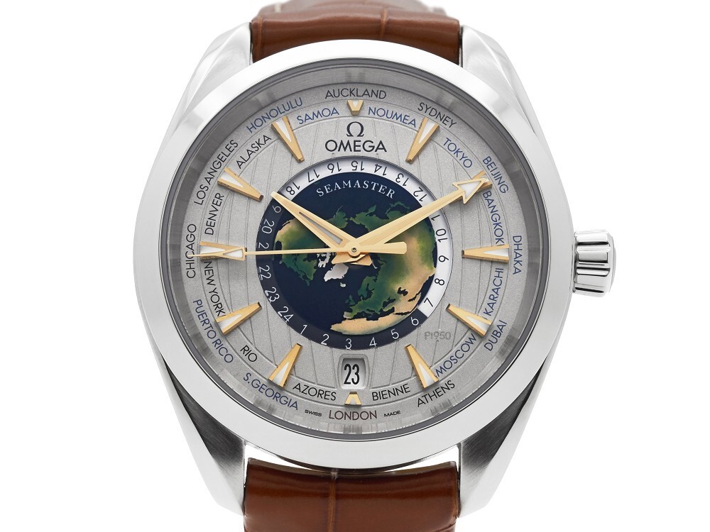 Omega Seamaster Aqua Terra Worldtimer platinum world time watch northern hemisphere dial