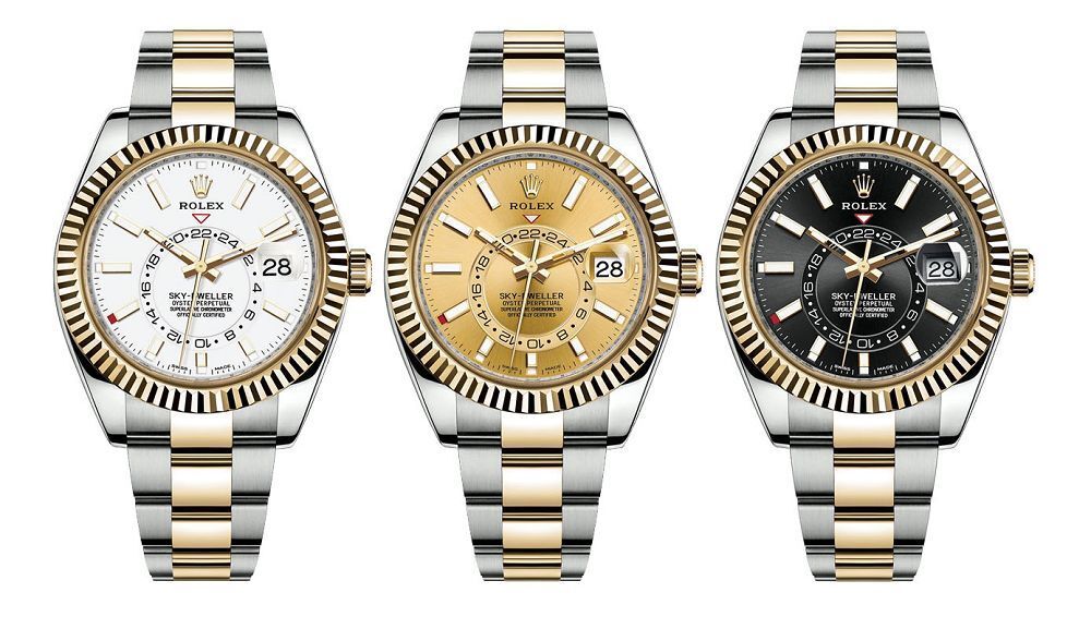 Rolex Oyster Perpetual Sky-Dweller Dual Time Watch Yellow Gold Bezel