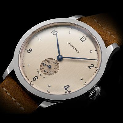 Longines Heritage 1945 vintage reissue design with leather strap