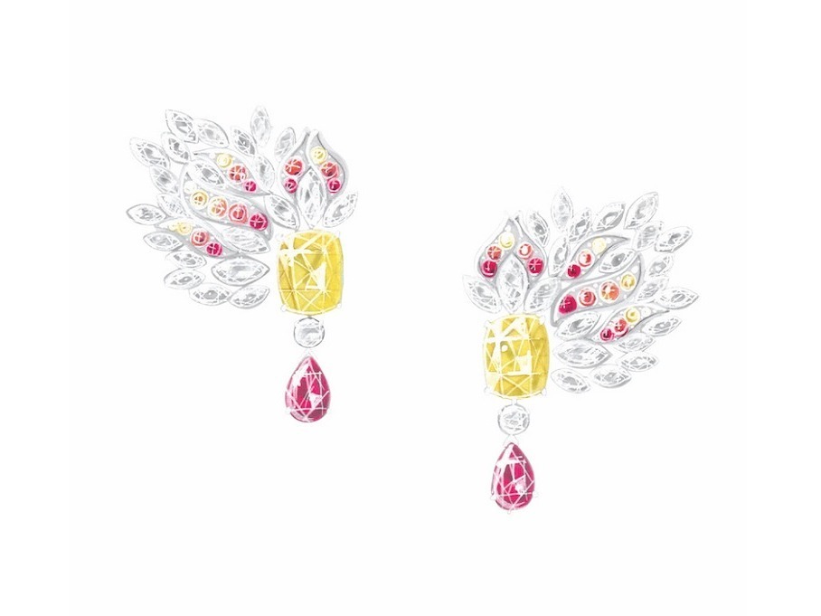 Piaget Extraordinary Light yellow diamond earrings Tanzanian pink spinel