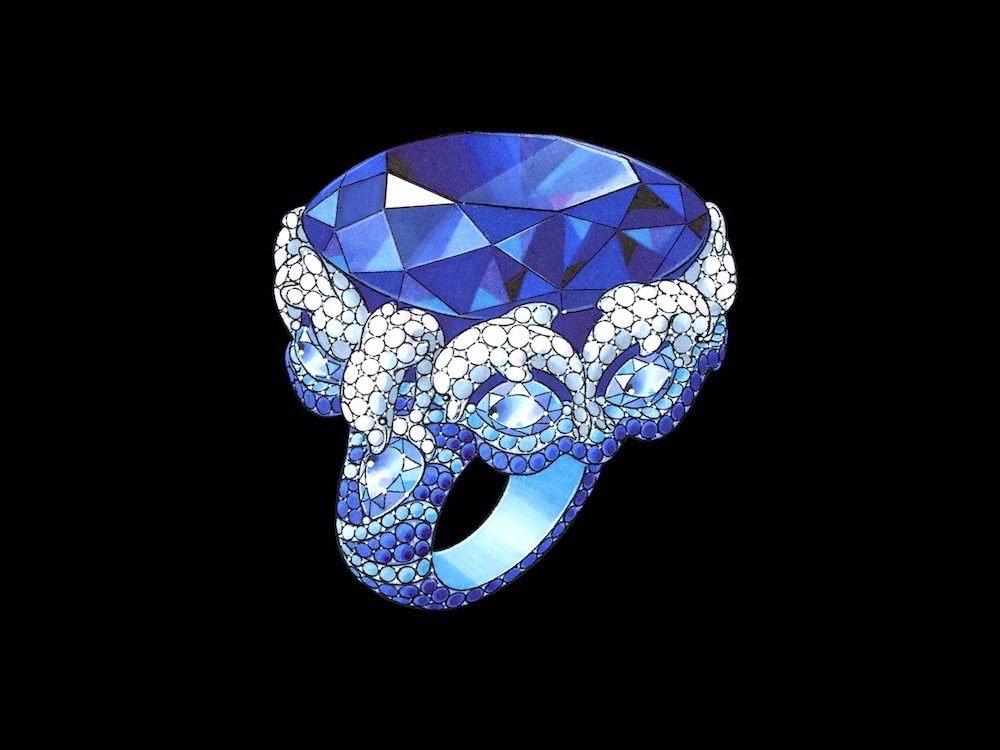 Chopard Dolphins tanzanite dolphin ring gemstone closeup