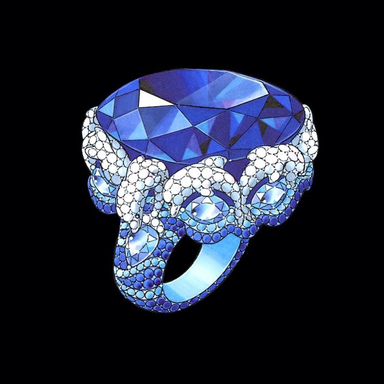 Chopard Dolphins tanzanite dolphin ring side angle
