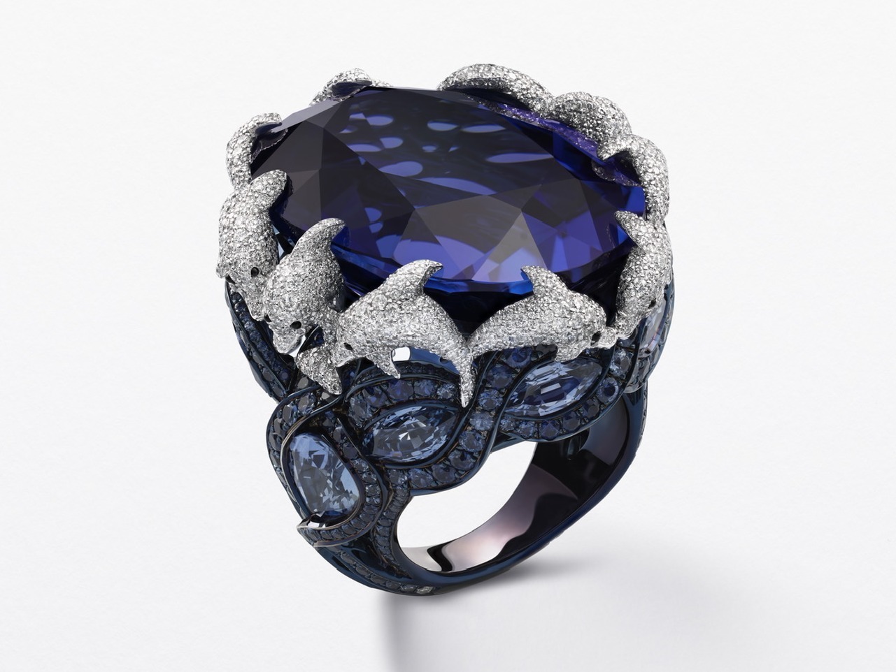 Chopard Dolphins tanzanite dolphin ring dolphin sculpture detail