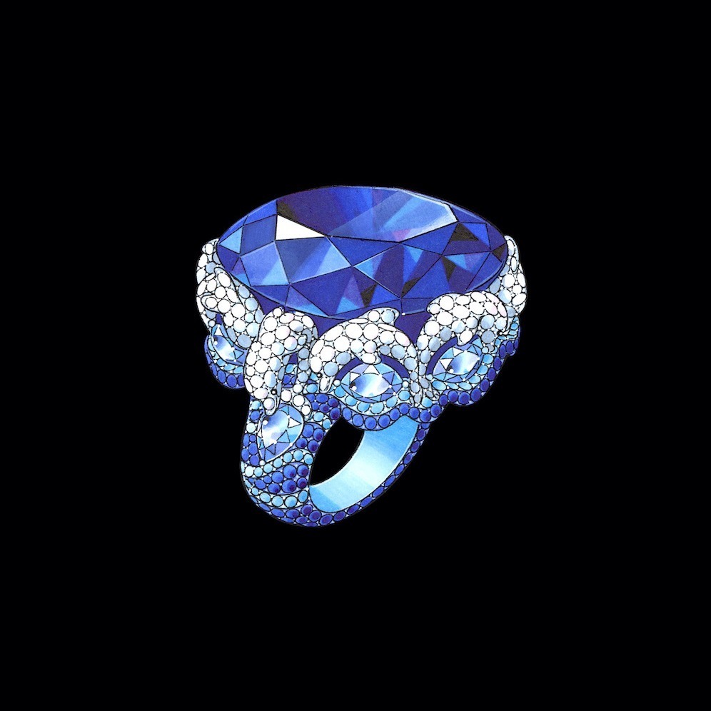 Chopard Dolphins tanzanite dolphin ring full display