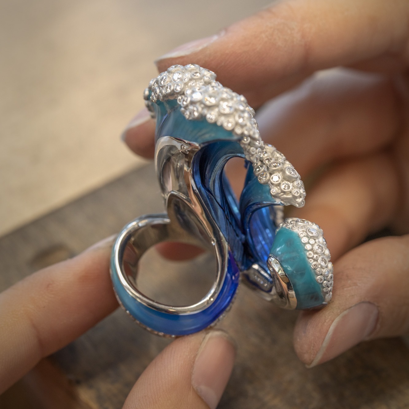 Chopard Water titanium ring and earrings craftsmanship