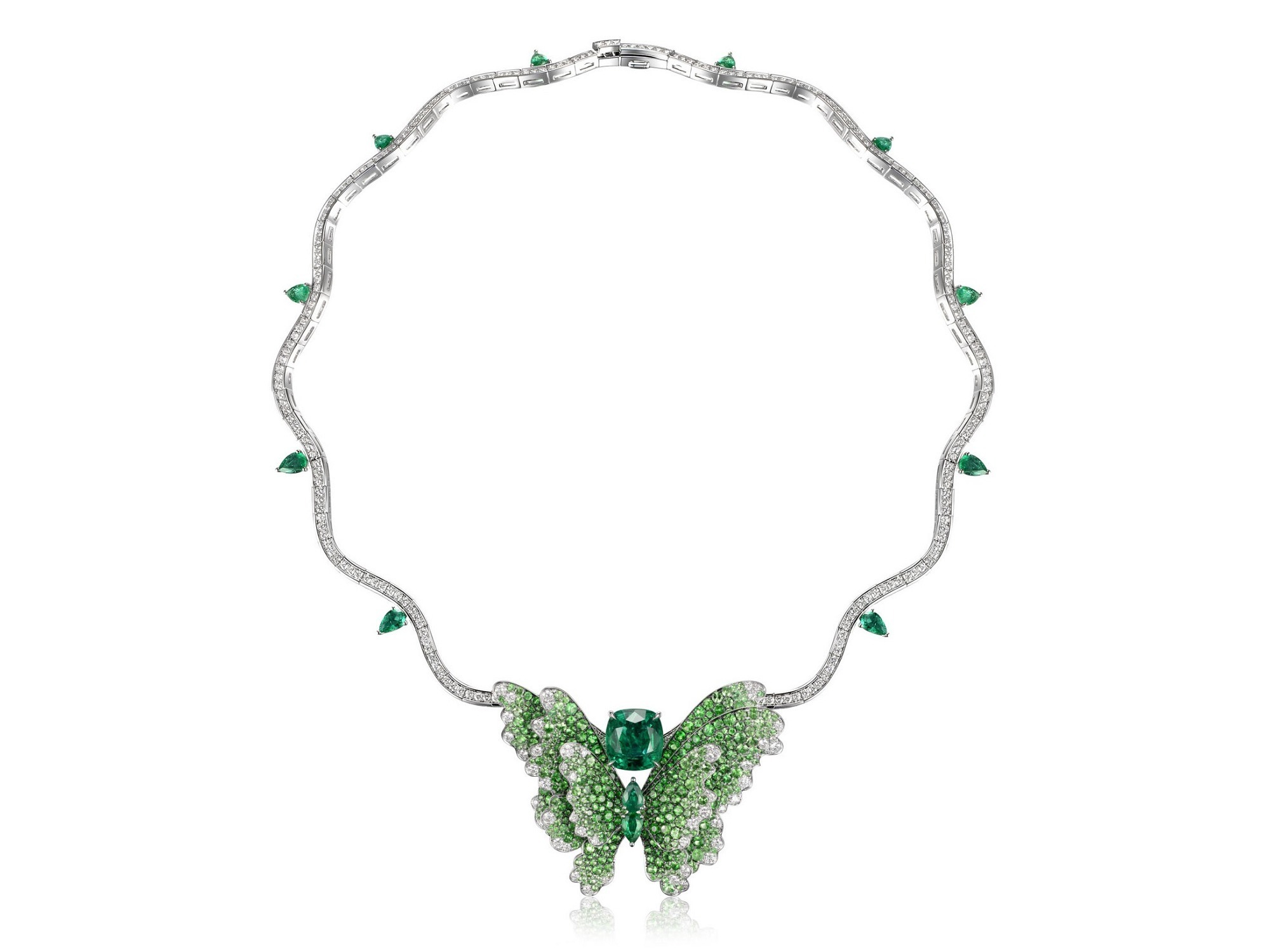 Fabergé Emerald Butterfly Brooch Necklace