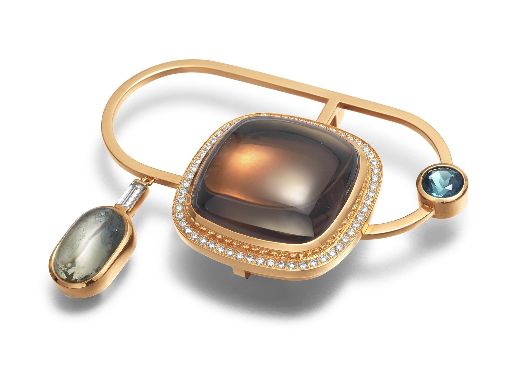 Smoky Quartz and Green Tourmaline Brooch