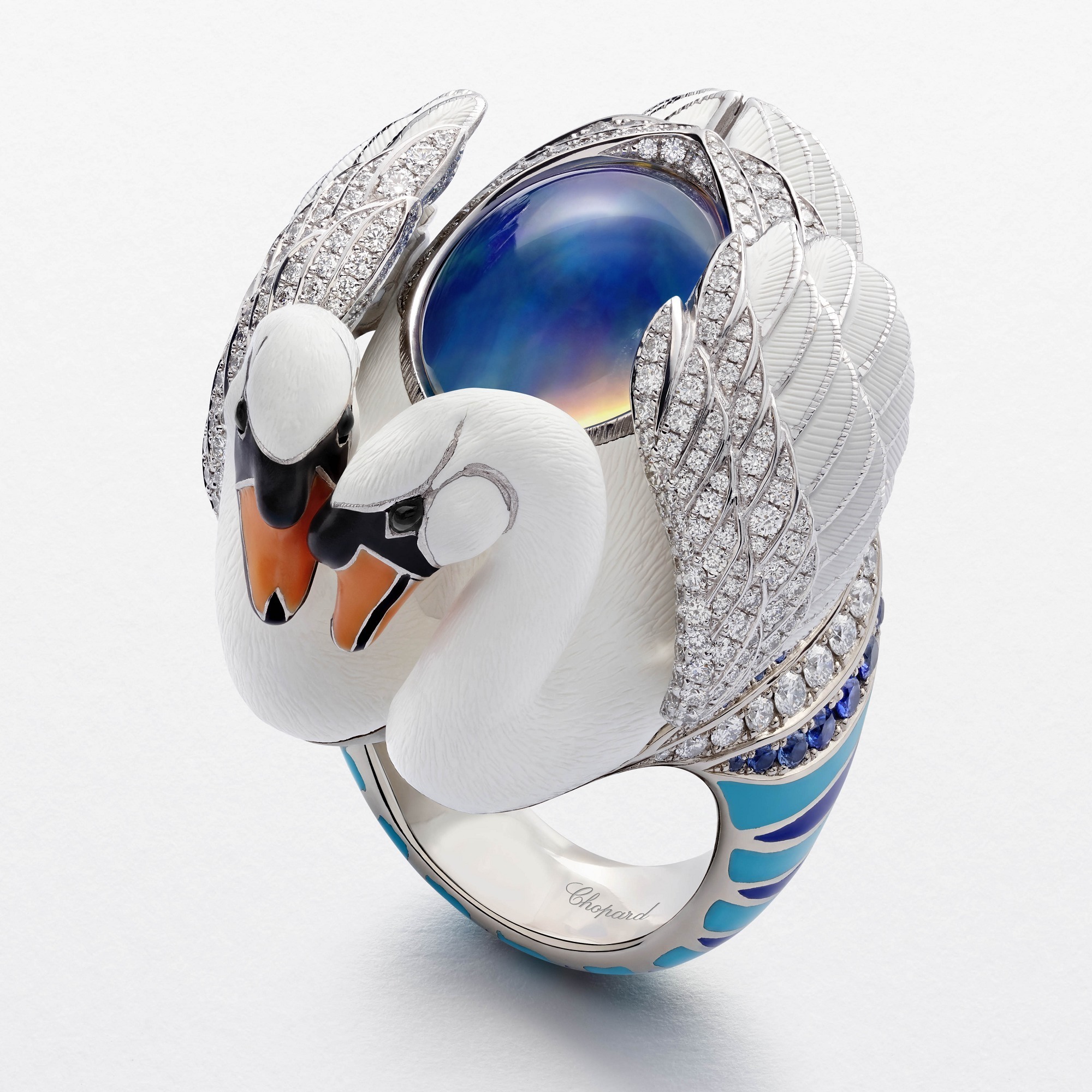 Chopard Swan ring opal and diamond setting