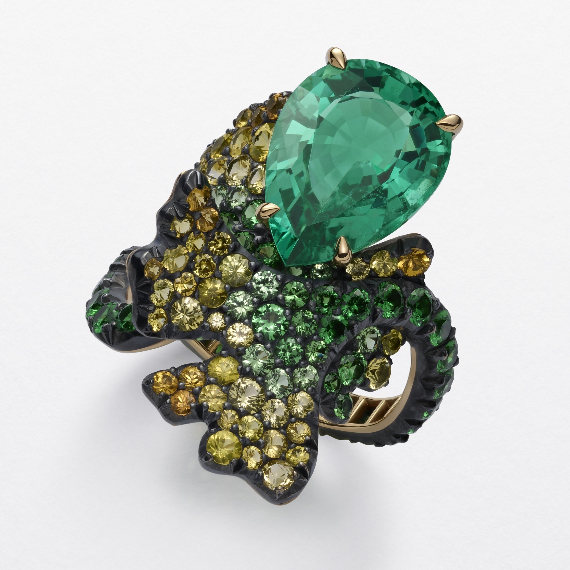 Chopard Ginkgo earrings emerald sapphire tsavorite