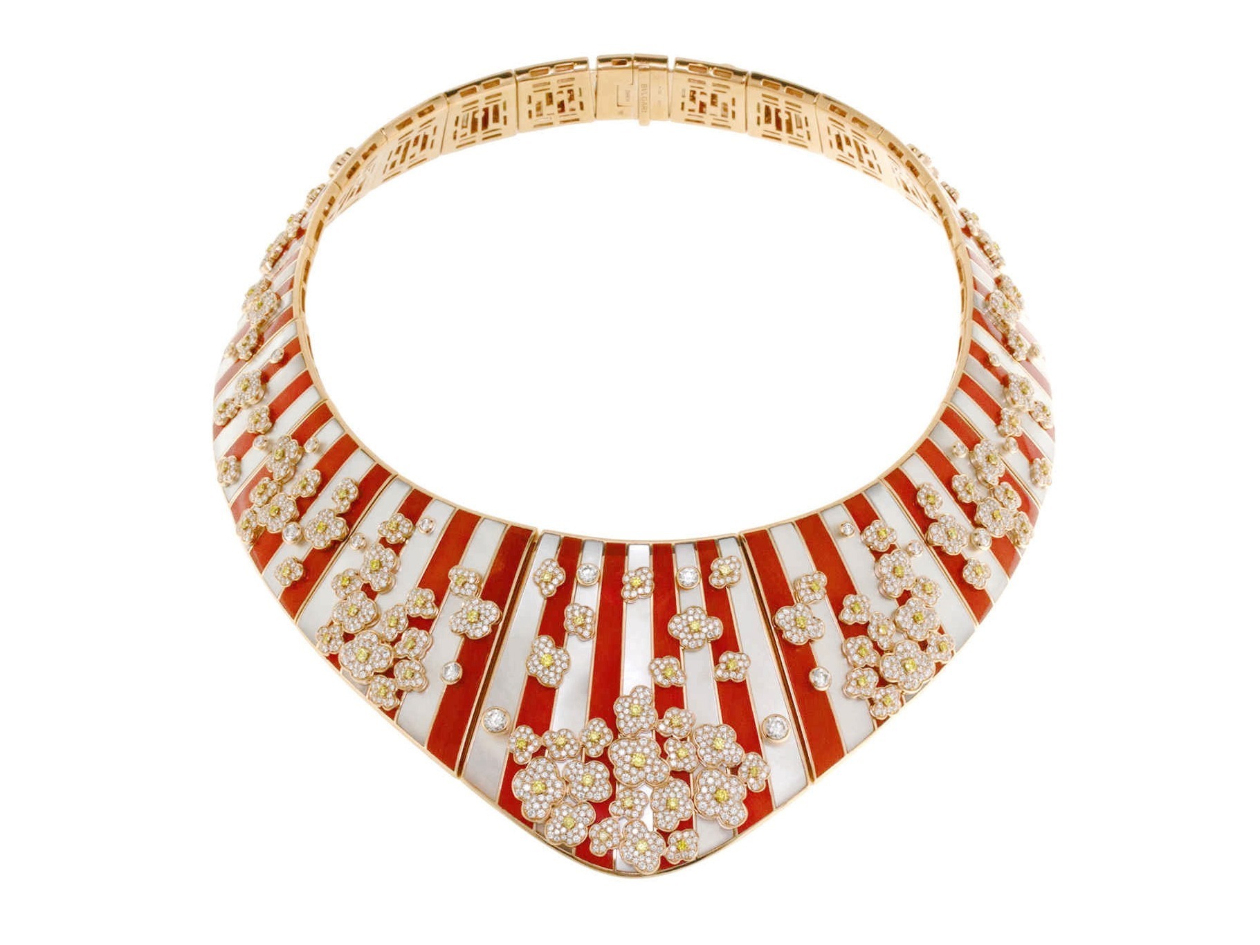 BVLGARI Popcorn brooch red coral diamonds