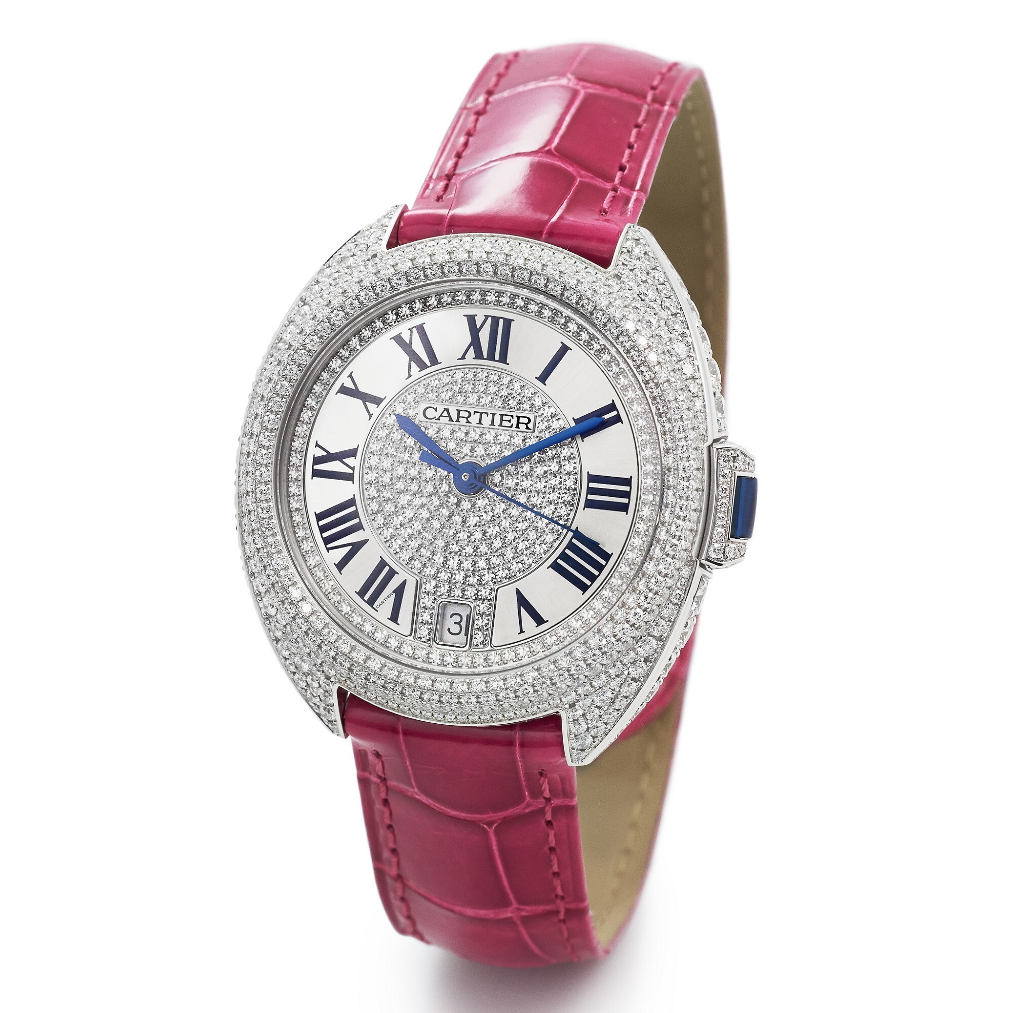 Cartier Clé de Cartier Diamond Watch White Gold Pink Strap