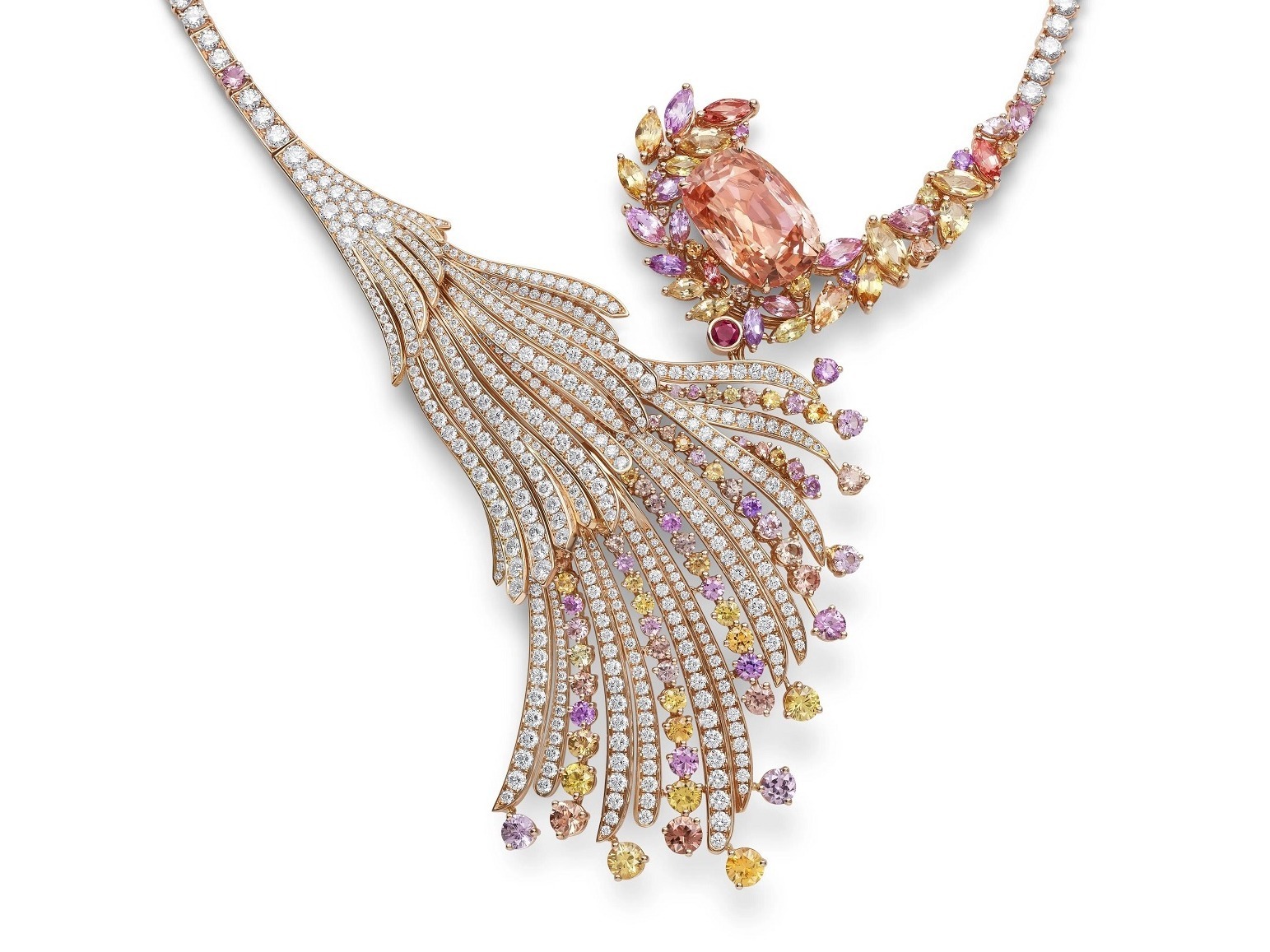 Gübelin Blushing Wing necklace Sri Lankan Padparadscha sapphire
