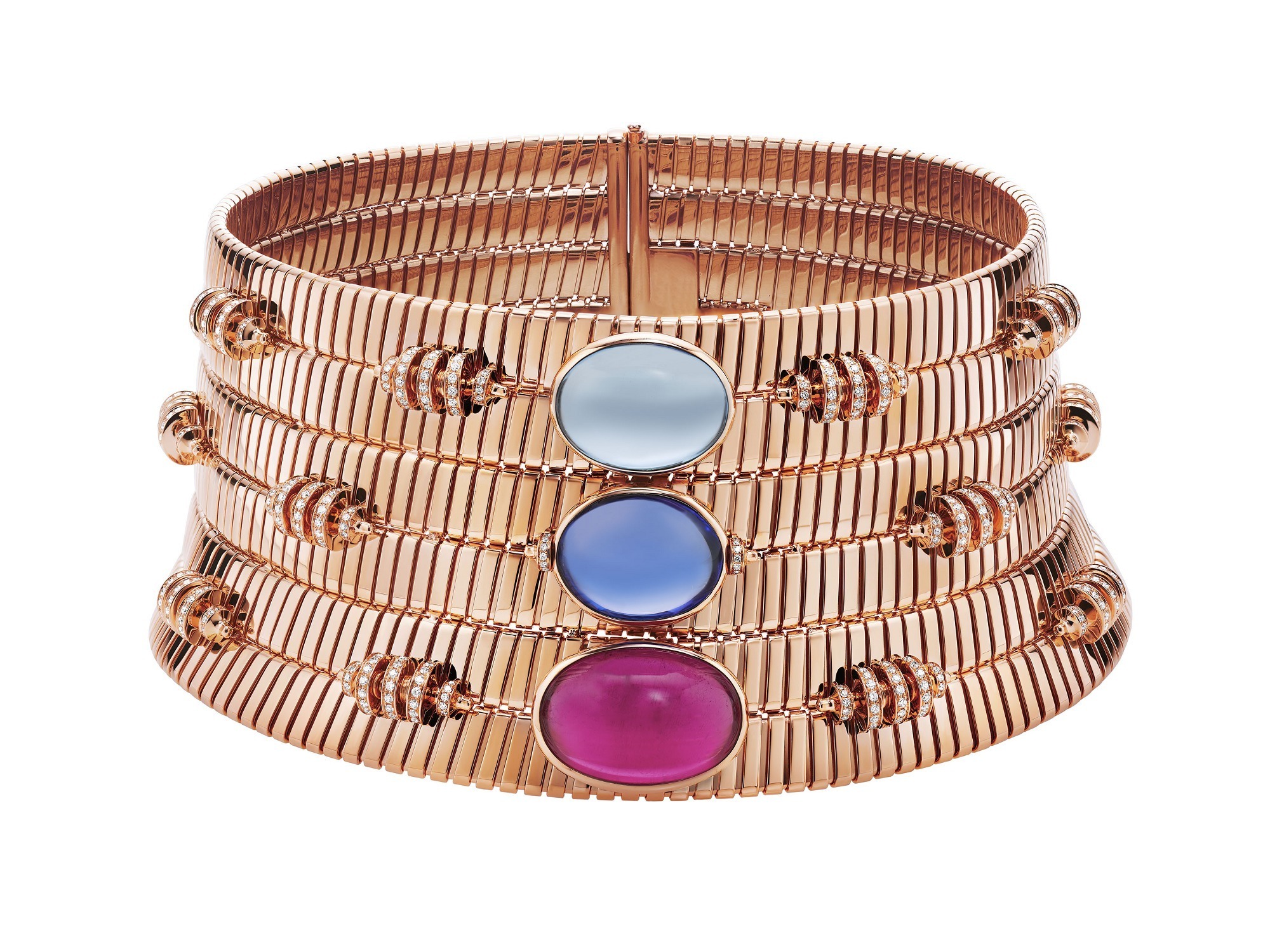 BVLGARI Cinemagia rose gold necklace gemstones opal tanzanite tourmaline