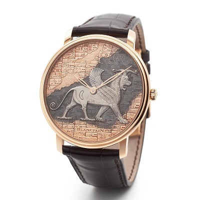 Blancpain Villeret Métiers d’Art Shakudō Griffin Watch case and skeleton hands