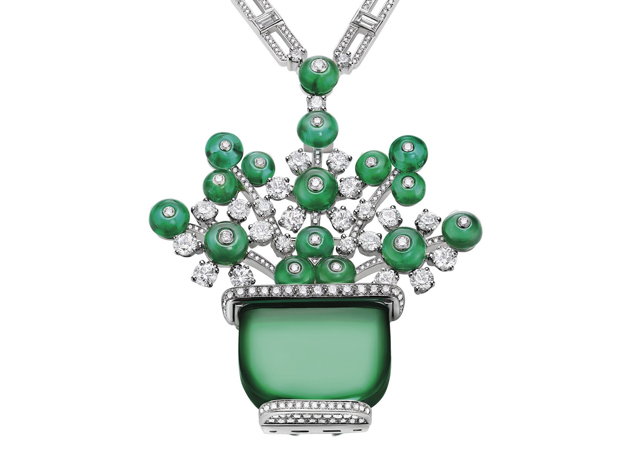 BVLGARI Roman Blooms necklace emerald diamonds platinum
