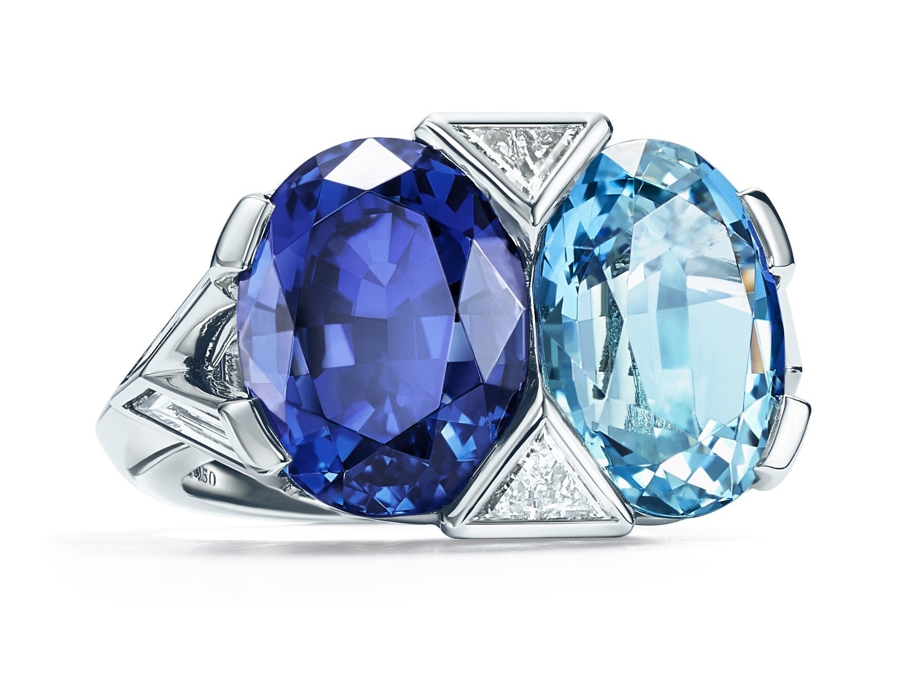 Close-up of Tiffany Color Theory double stone ring