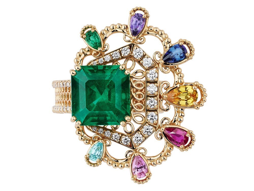 Dior Dentelle Satin Emeraude Emerald Ring