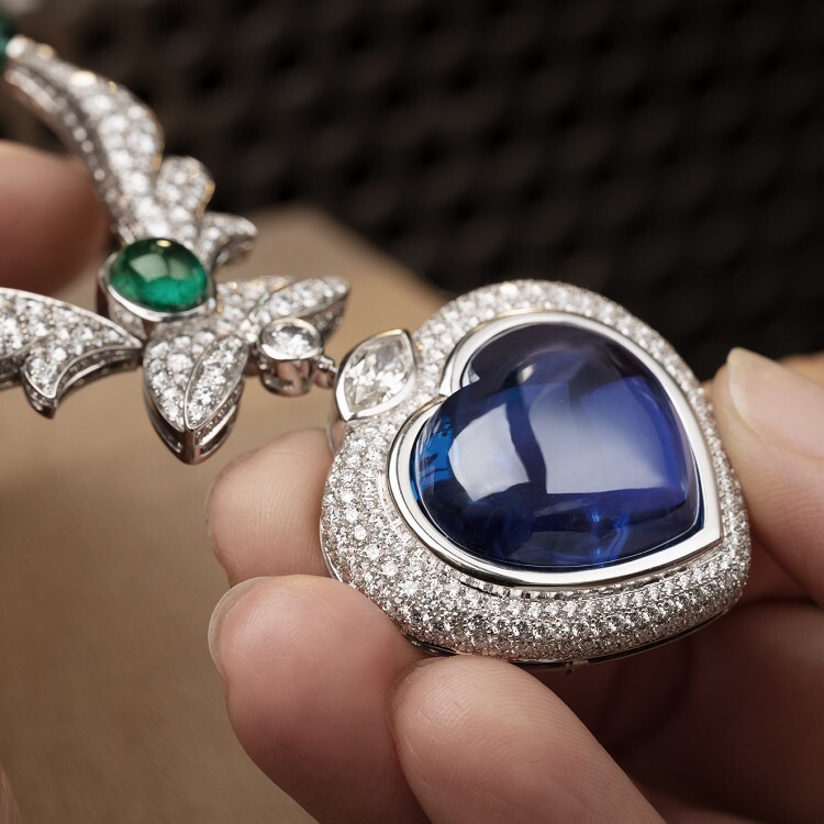 Bulgari Pop Heart Necklace - Close-up of Tanzanite and Emerald Beads