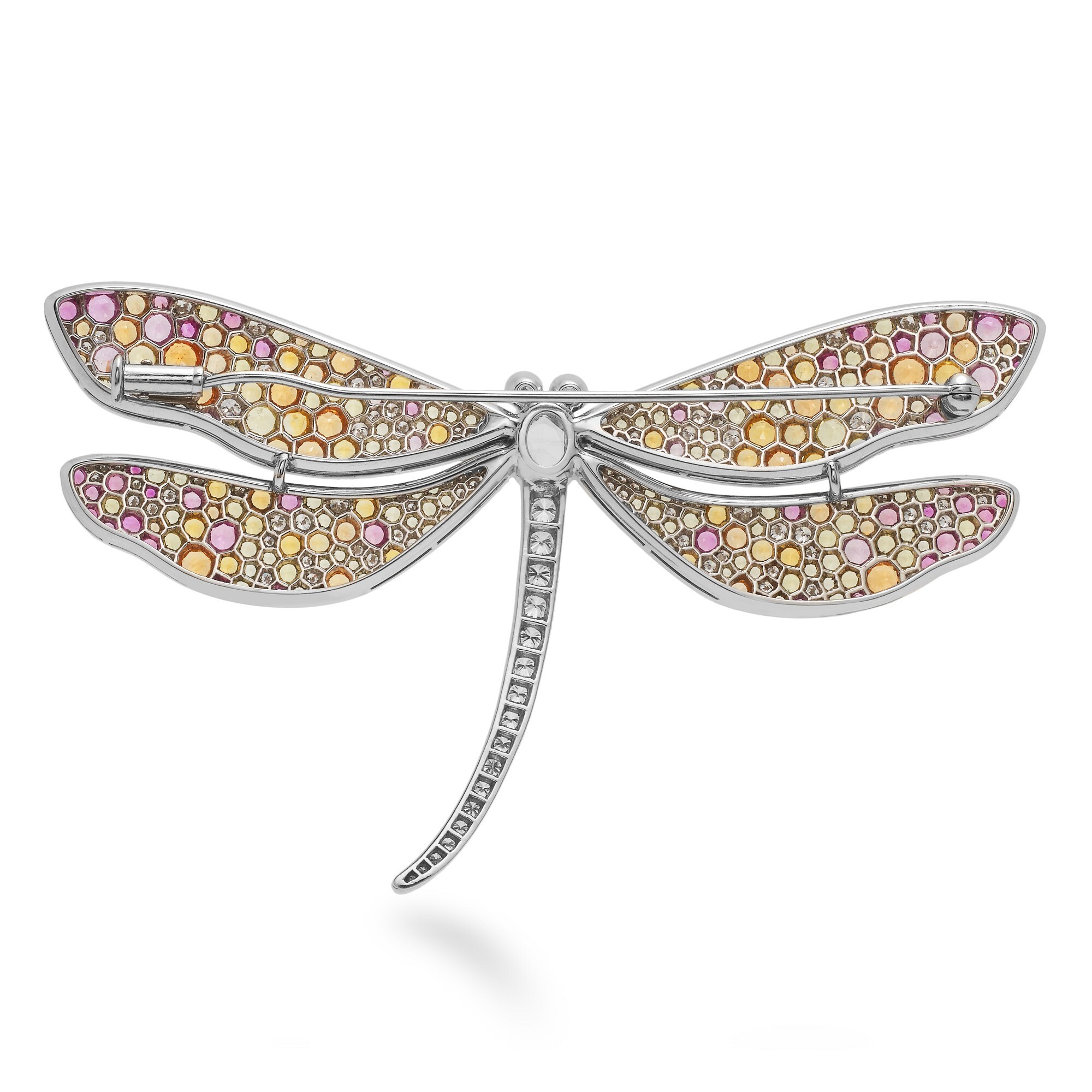 Detailed shot of the Tiffany & Co. Dragonfly Brooch's gemstone arrangement.