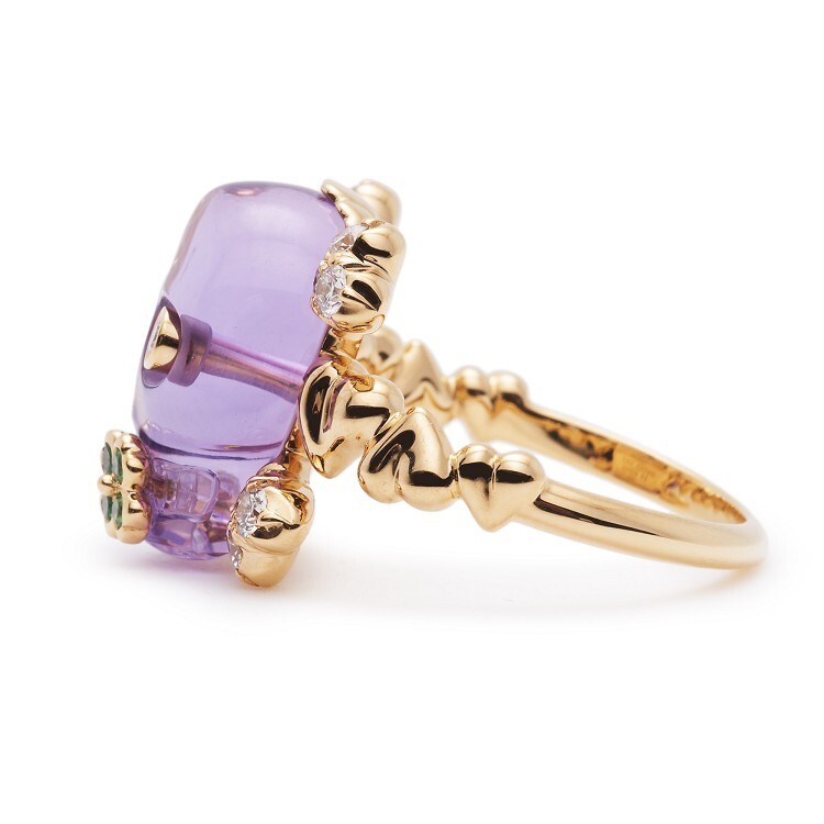Close-up of Dior Tête de Mort skull ring showcasing gemstone details