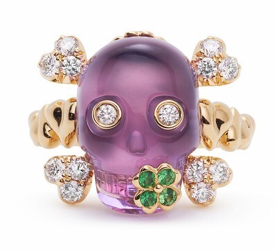 Dior Tête de Mort skull ring in gold with amethyst and diamonds