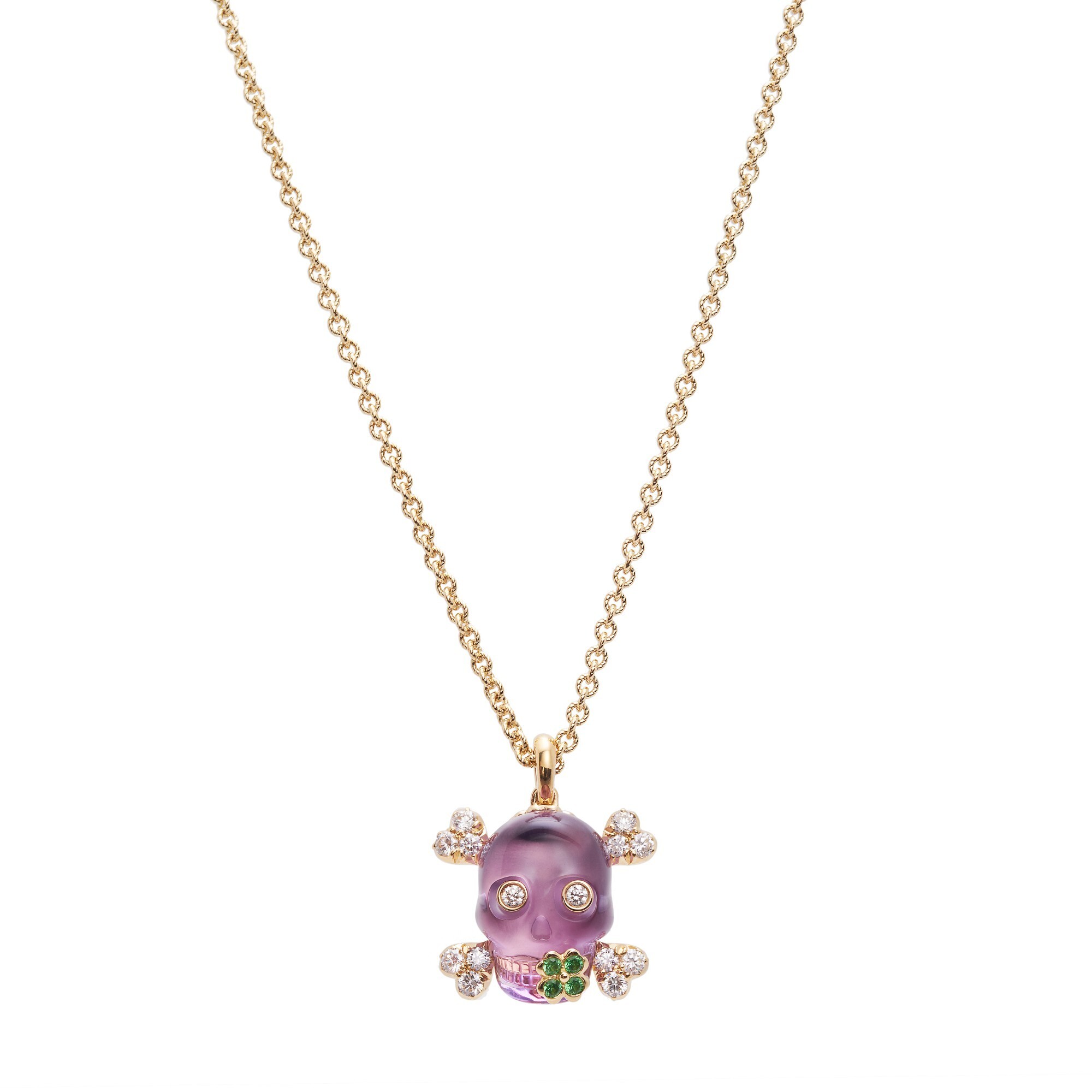 Close-up of the gemstone details on a Dior Tête de Mort piece