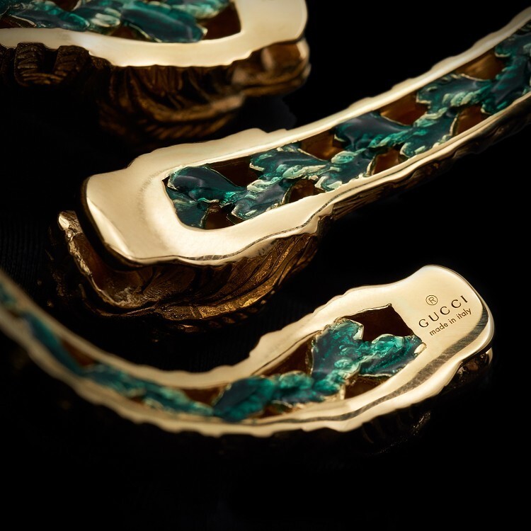 Side profile of the Gucci Dionysus bracelet showcasing tiger pattern detail