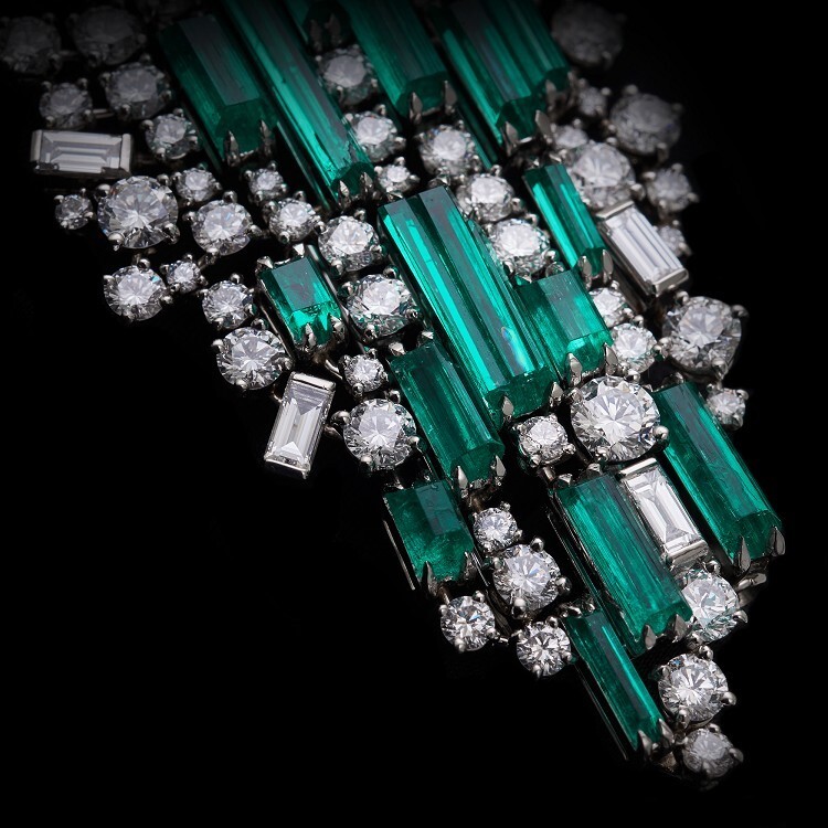 Artistic perspective of the Van Cleef & Arpels Sneffel brooch's precious gemstones