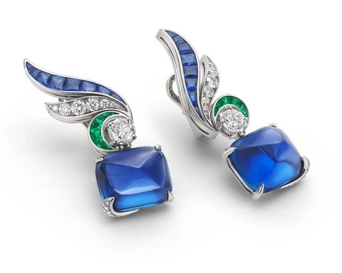 BVLGARI Sapphire Plumage sapphire bird feather earrings