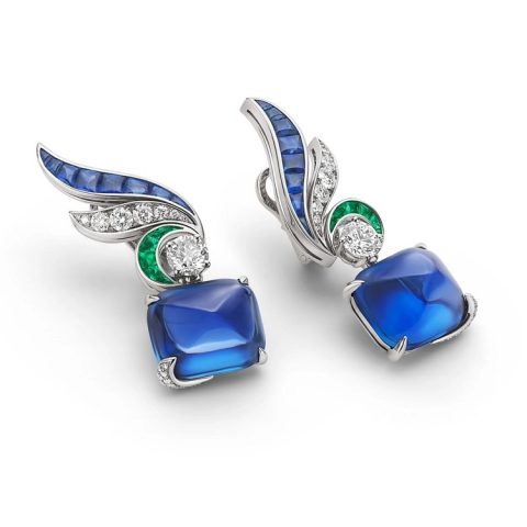 BVLGARI Sapphire Plumage sapphire bird feather earrings