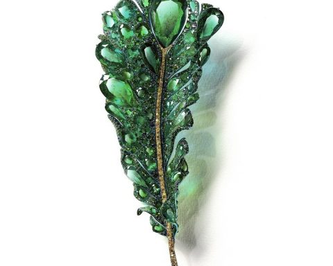 CINDY CHAO The Art Jewel Green Plumule feather brooch and earrings