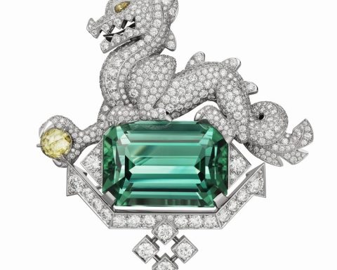 Cartier Bailong "White Dragon" green tourmaline brooch