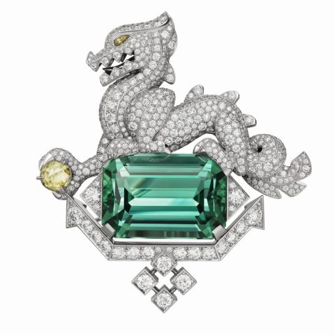 Cartier Bailong "White Dragon" green tourmaline brooch
