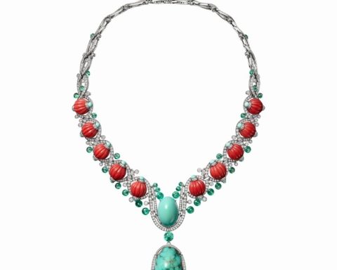 Cartier Yfalos Turquoise Coral Emerald Necklace