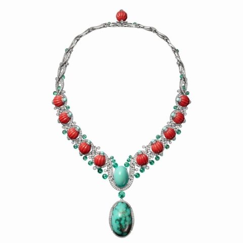 Cartier Yfalos Turquoise Coral Emerald Necklace