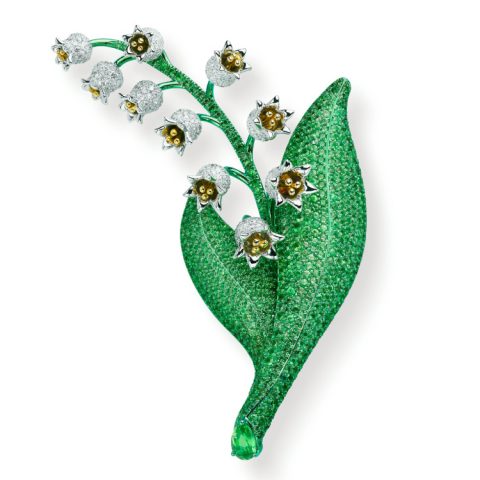 Chopard Red Carpet titanium lily of the valley brooch