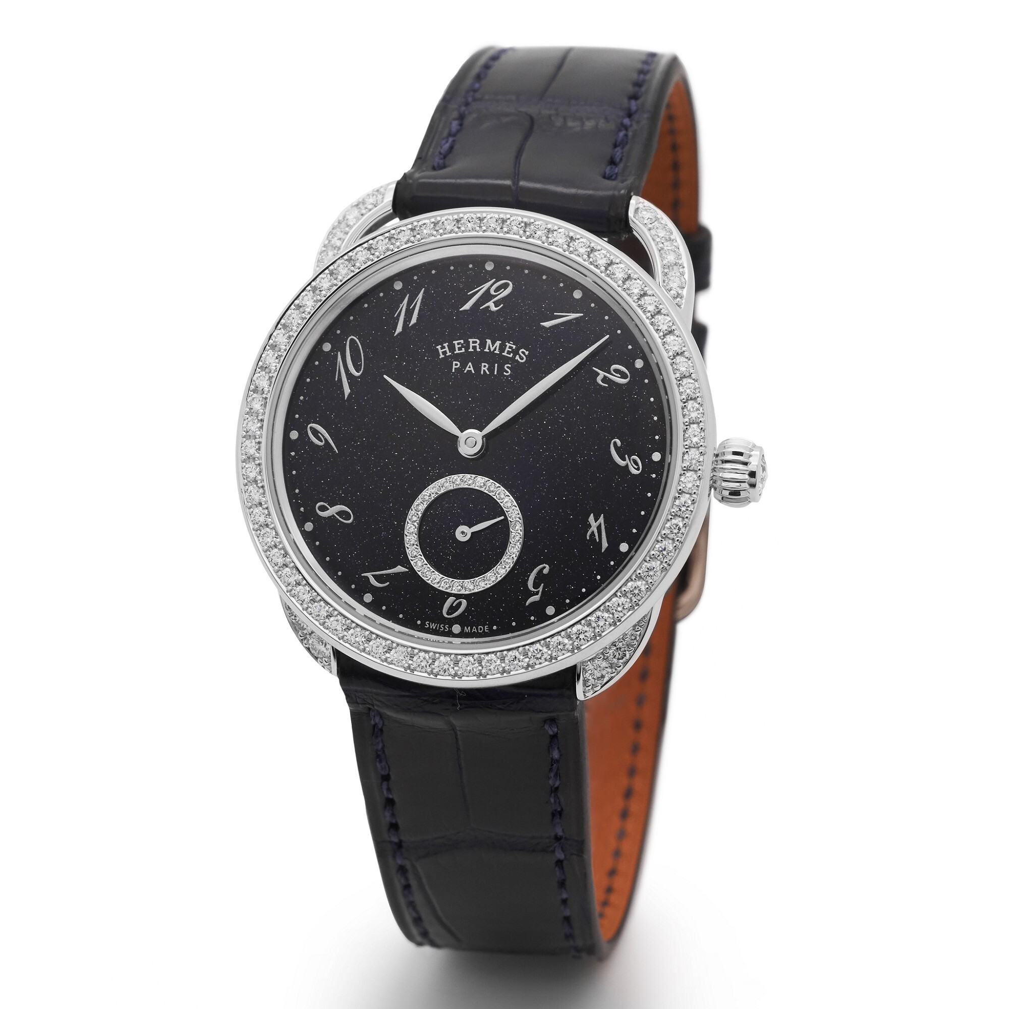 Hermès Arceau Ecuyère Aventurine diamond watch aventurine dial white gold case