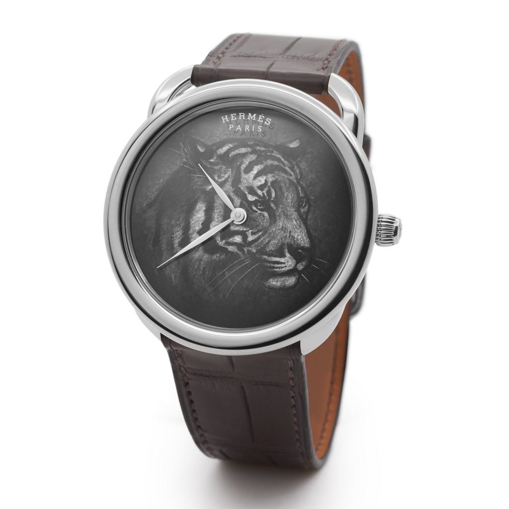 Hermès Arceau Tigre shaded gradient enamel painted watch
