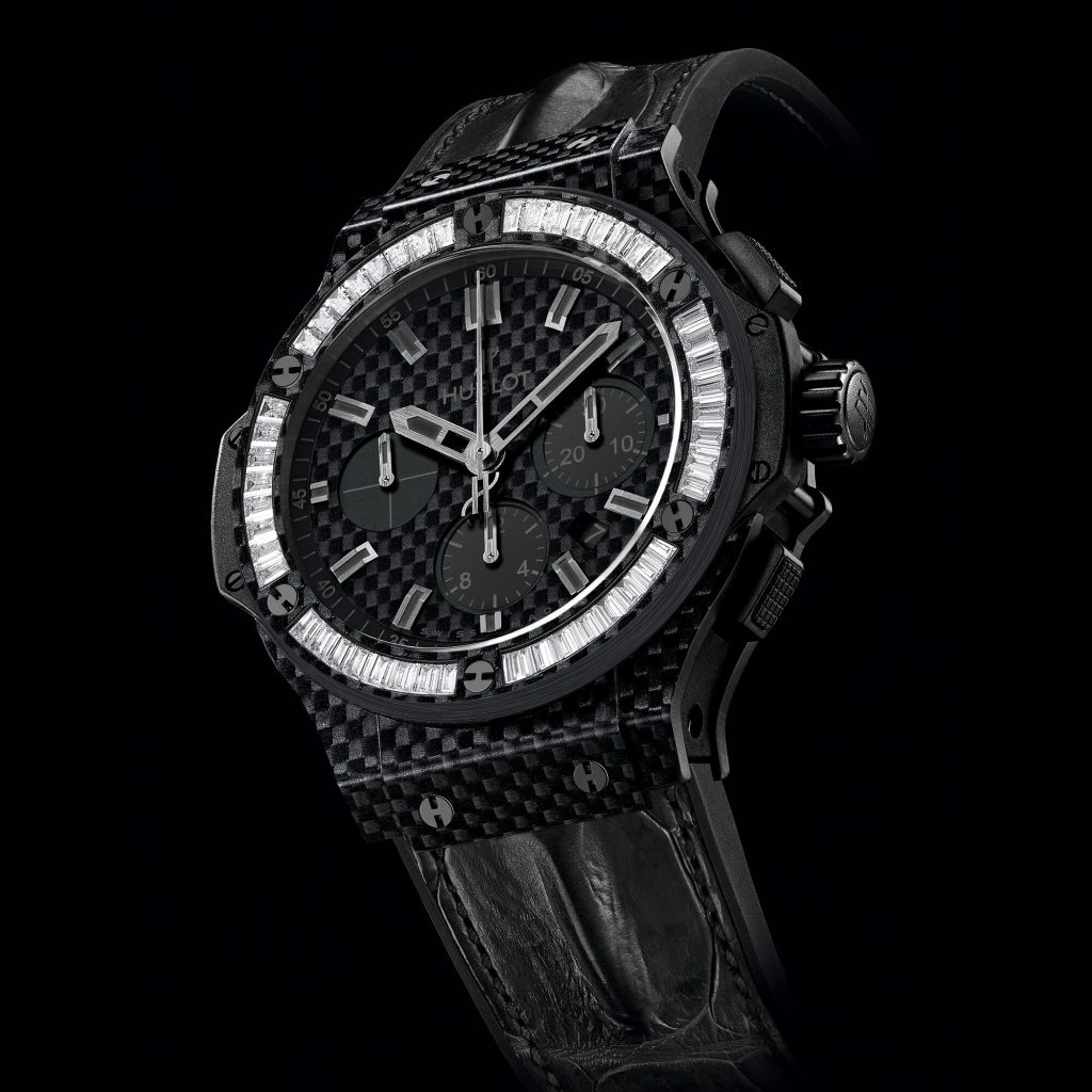 Hublot Big Bang carbon fiber square stone watch
