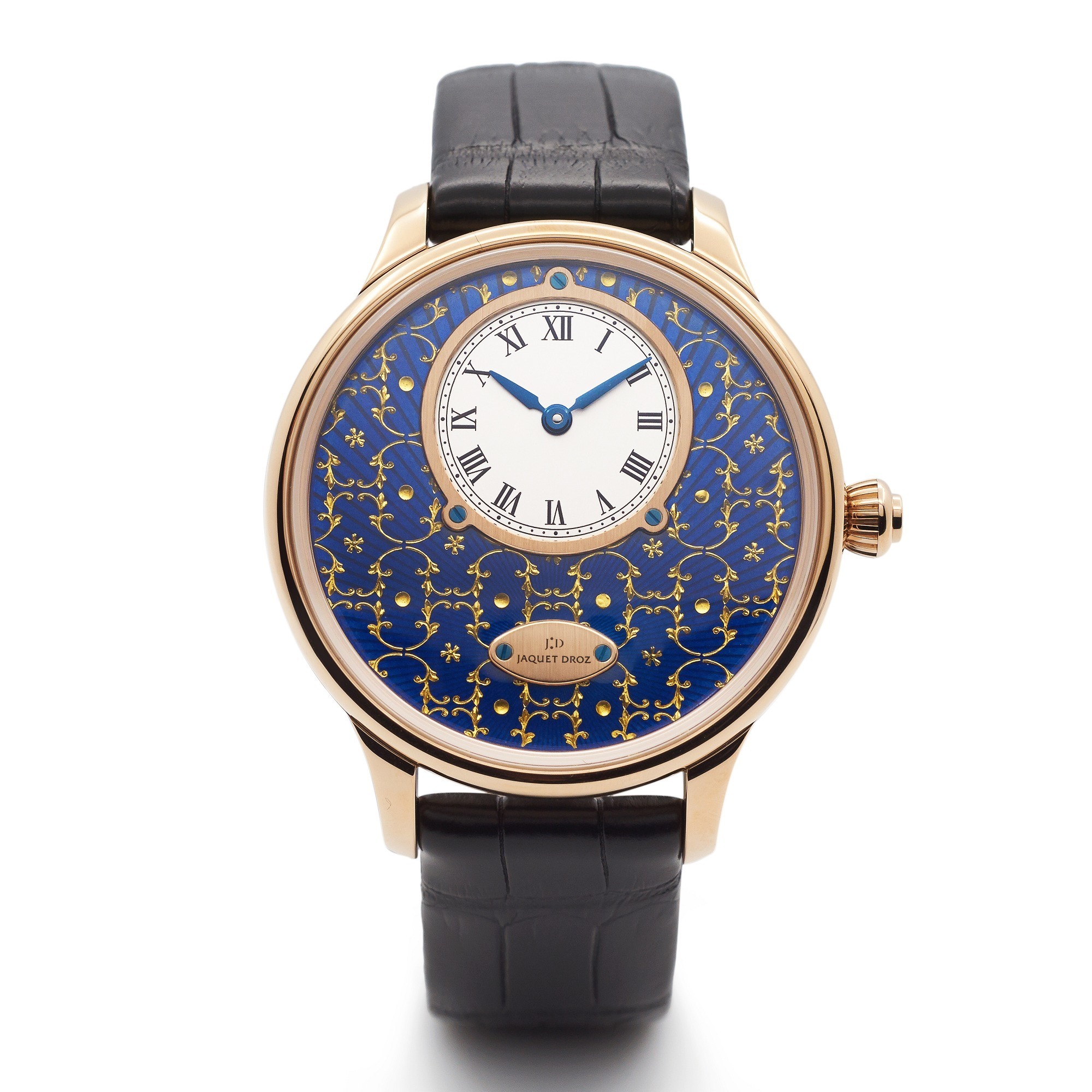 Jaquet Droz Gold Leaf Carved Enamel Petite Heure Minute watch