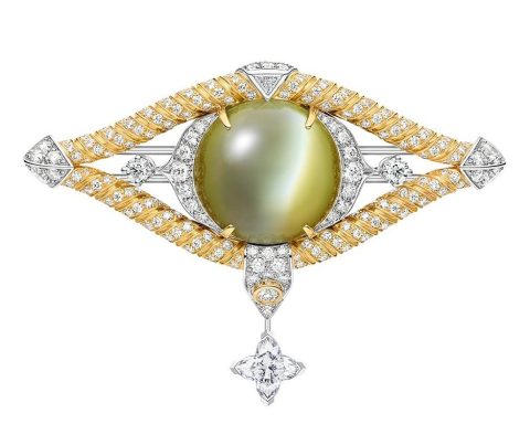 Louis Vuitton Louis Vuitton Keeper gold-green cat's eye brooch