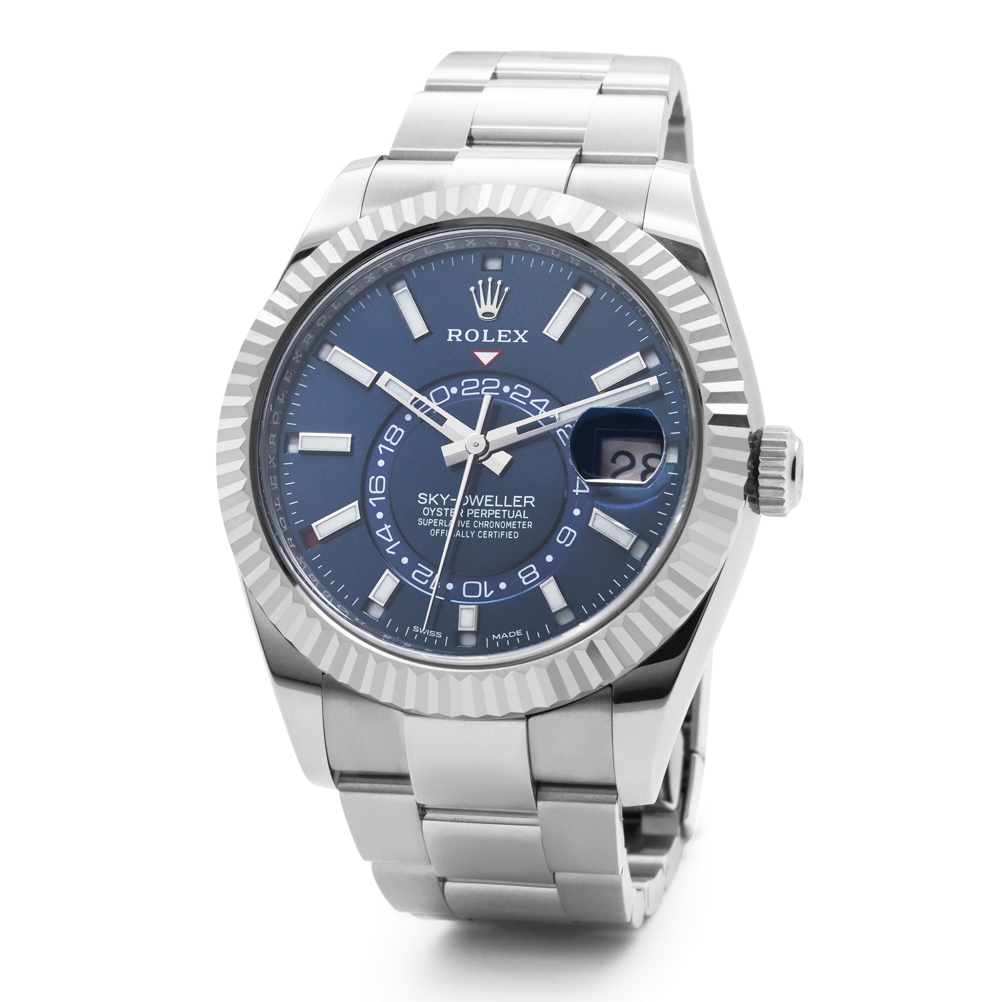 Rolex Oyster Perpetual Sky-Dweller Dual Time Watch Stainless Steel White Gold