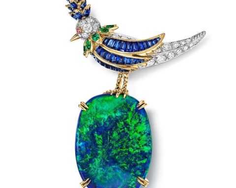 Tiffany Rainbow Bird on a Rock Rainbow Bird brooch